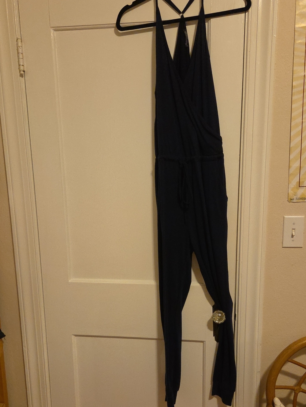Sleeveless Navy Halter Drawstring Jumpsuit